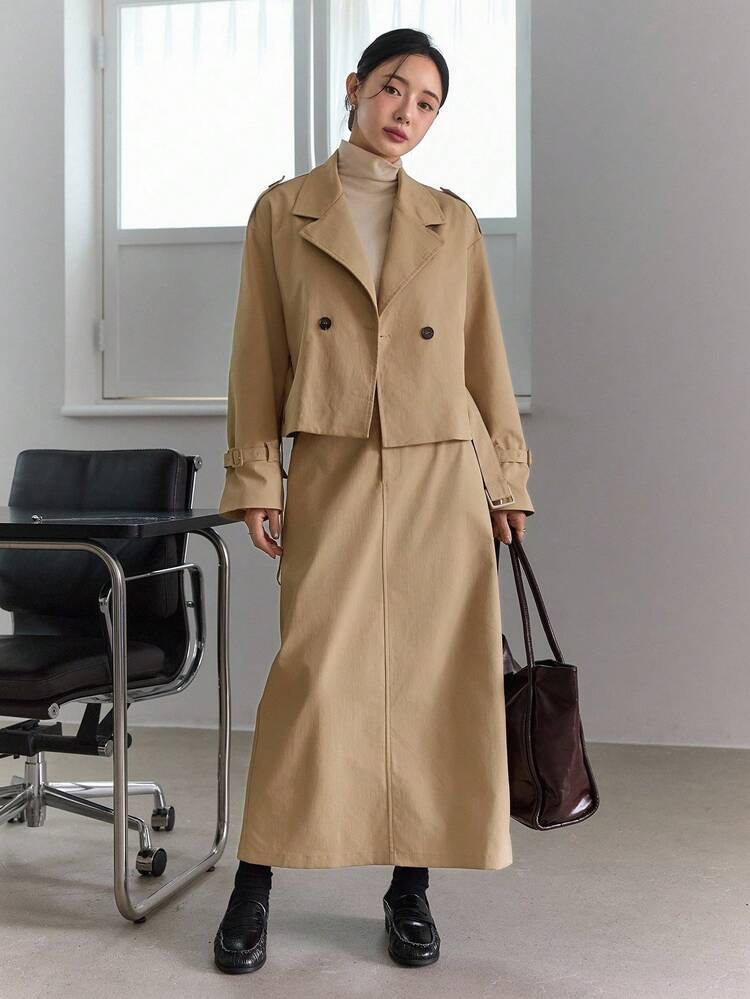Women's Spring/Autumn Long Sleeve Windbreaker And Skirt 2 Pieces Set