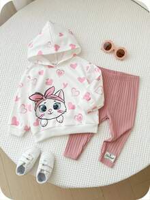 SHEIN 2pcs Baby Girl Autumn/Winter Cute Cartoon Cat Heart Pattern Hoodie Sweatshirt And Elastic Waist Pants Set Baby Girl Cat Clothes Baby Girl Clothes Set  Baby Girl Heart Print Clothes Toddler Girl Clothes Set Baby Girl Hooded Sweatshirt Set Autumn Clothes Winterclothes For Baby Fall Outfits Baby Hoodie - Multicolor - View 3