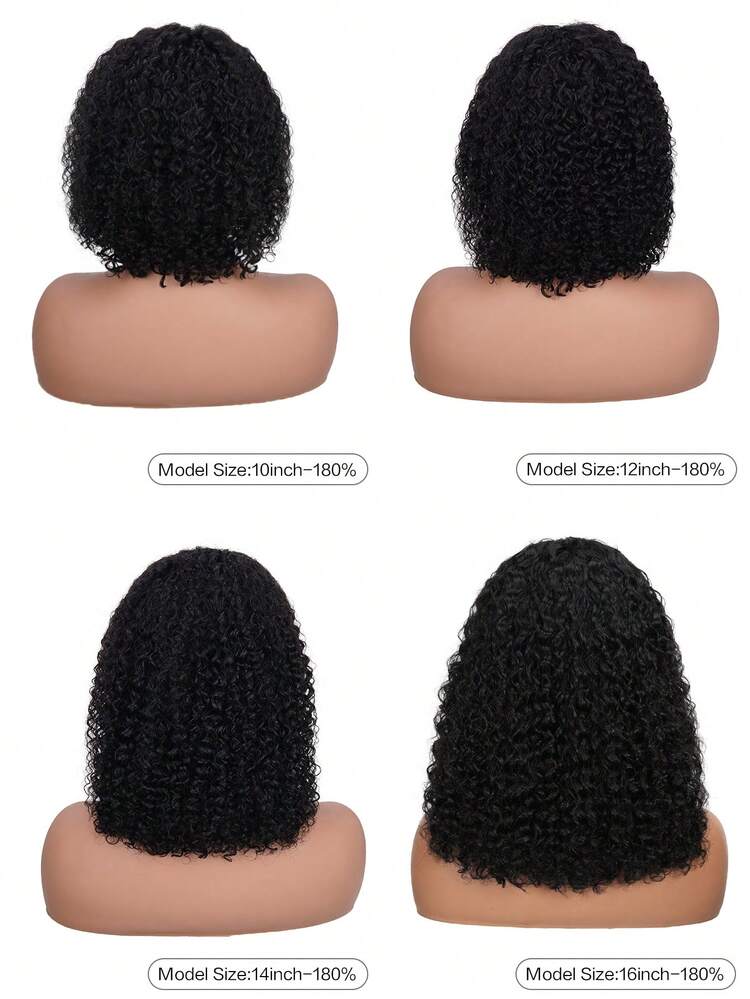 Jerry Curl Bob 蕾丝前假发 人发 预拔婴儿头发 180% 密度漂白结 13x4 蕾丝前假发 女士 黑色 - SNatural - 查看 5