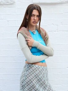 COUREZ 人造毛领短外套 / Y2K 秋季女装 冬季服装 可爱上衣 外出上衣 - 綠色 - 查看 3