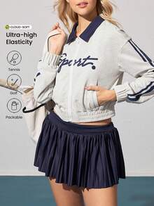 CourtClass 字母印花口袋拉链休闲长袖运动夹克 - 灰色 - 查看 1