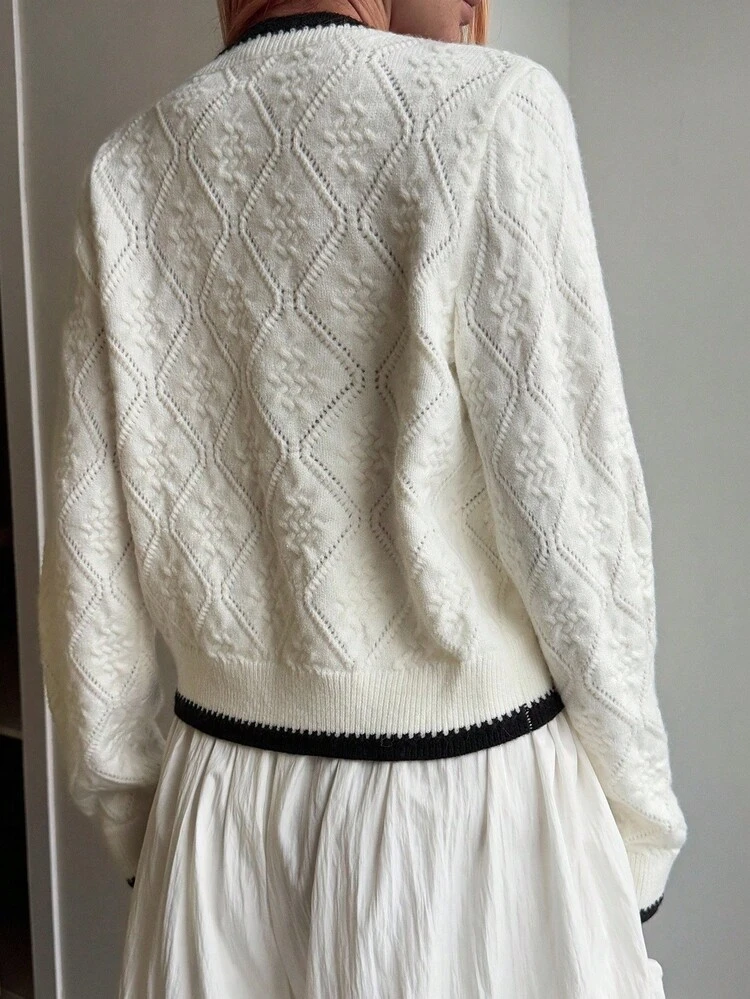 Women's Autumn Long Sleeve Tie Front Colorblock Short Cardigan