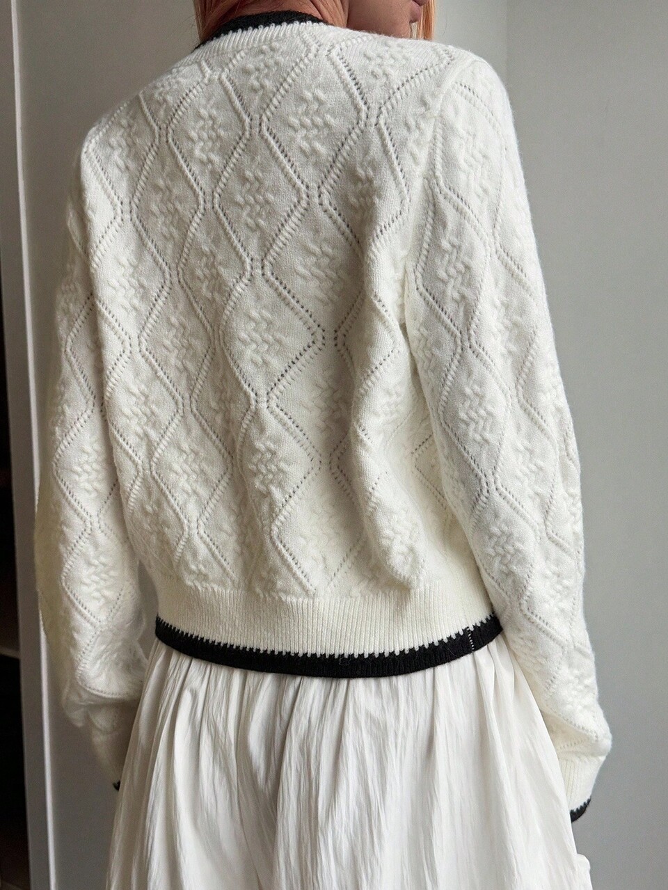 Women's Autumn Long Sleeve Tie Front Colorblock Short Cardigan