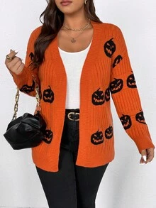 SHEIN PETITE CURVE Halloween Plus Size Cardigans Winter Fall Autumn - Multicolor - View 4