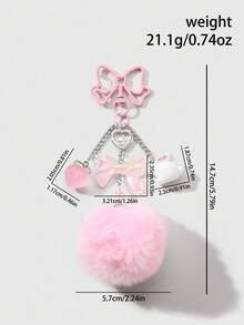 ROMWE Kawaii 1 chiếc nơ nhựa lấp lánh dễ thương và thời trang, hình quả đào, thỏ, trái tim tua rua DIY làm móc khóa/túi, thích hợp cho phụ nữ, bé gái, trang phục hàng ngày, quà tặng ngày lễ - Hồng - Xem 3