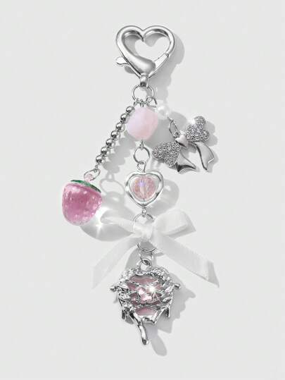 Kawaii 1pc Stylish & Versatile Sliver Chain Necklace Pendant With Pearl, Rhinestone Star Wings, Heart, Flower, Bow, Strawberry Decor, Suitable For Women, Girls Daily Wear Or Festival Gift