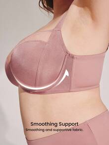 LUVLETTE Plus Unlined Full Coverage Side Support Brown Mesh Sheer Basic Breezy Comfort Minimizer Bra - Redwood - View 4