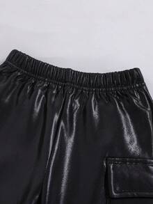 SHEIN Playful Pals 2pcs/Set Toddler Boys Autumn/Winter Glossy Thermal Lined Jacket And Elastic Waist Thermal Lined Pants, Suitable For School, Casual, Personalized, Long Sleeve, Streetwear, 6M-3T, Children Outfit, Infant Clothing Fall - Black - View 8