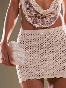 SHEIN BAE 女式休闲简约镂空针织紧身迷你裙