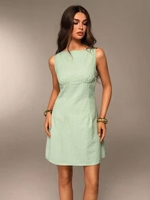 Avantive Váy ngắn đi biển họa tiết sọc chữ A không tay mùa hè mới dành cho nữ - màu xanh lá - Xem 1