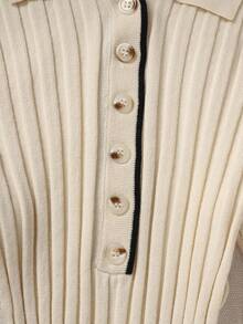 Franclia New Autumn European & American Style Sexy Fitted Vintage V-Neck Elegant Knit Sweater Dress For Women - Beige - View 6