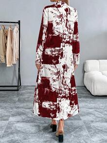 EMERY ROSE Váy sơ mi in họa tiết nhuộm loang thời trang dành cho nữ, váy dài Maxi mùa xuân thu dành cho nữ, váy dài thường ngày, váy dài tay dành cho nữ - Màu Đỏ Sâu - Xem 2