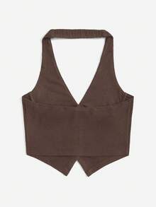 SHEIN EZwear Màu thuần Vải to sợi Áo hai dây - màu nâu - Xem 4