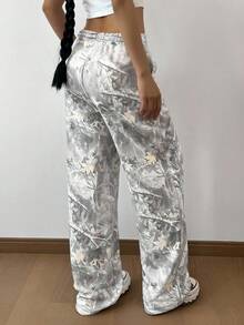 SHEIN Tween Girls' Casual Drawstring Waist Bare Branch Print Loose Sweatpants, Back-To-School Outfit, Cool Basics, Versatile Daily Wear Autumn/Winter Fall