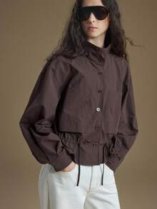 Ontre 2025年秋季新款女装、秋冬服装、四季服装、冬季服装、女装返校装、开学装、万圣节和圣诞节、女教师服装、外出装、夜间外出装、婚礼宾客礼服、优雅婚礼宾客装、教堂装、女士教堂装、商务休闲装、女士休闲通勤装、女士棕色常规夹克休闲百搭棕色抽绳腰部夹克、新年服装 - 巧克力棕 - 查看 5