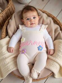 SHEIN Baby Mädchen Lässiger, stylischer, süßer rosa Jumpsuit mit floraler Stickerei, weich & bequem, geeignet für Alltag, Outdoor, Reisen, Urlaub, Zuhause, Kinderbetreuung, Herbst/Winter, Weihnachten, Schule, Party, vielseitig einsetzbar