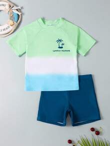 Traje De Baño De Playa De Mangas Raglán Para Niño Adolescente Con Bloque De Color - Multicolor - Ver 1