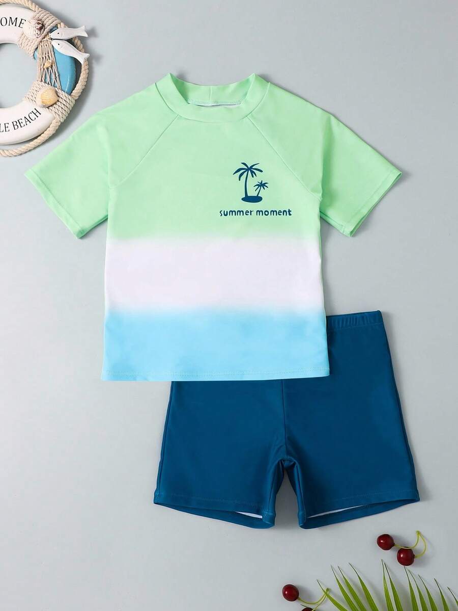 Traje De Baño De Playa De Mangas Raglán Para Niño Adolescente Con Bloque De Color - Multicolor - Ver 1