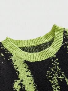 ROMWE MEN Street Life Men's Fashionable Colorblock Crew Neck Sweater, Autumn/Winter - Green - View 4