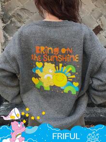 FRIFUL SHEIN X Care Bears Women's Cartoon Pattern Loose Fit Thick Fleece Sweater, Autumn/Winter - Grey - View 5