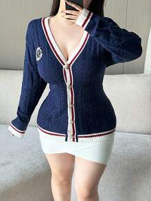 Vibekara 女式学院风开衫，秋冬新品 - 藍色 - 查看 3