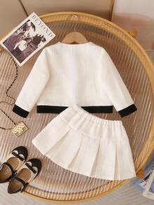 SHEIN 2件套 Babygirl 优雅粗花呢夹克和裙子套装 - 白色 - 查看 2