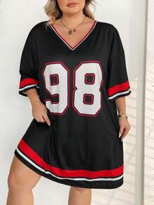 SHEIN CURVE+ 大码字母印花T恤连衣裙、运动服 - 彩色 - 查看 5