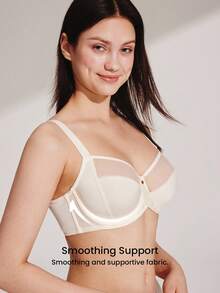 LUVLETTE Unlined Full Coverage Side Support White Mesh Sheer Basic Breezy Comfort Minimizer Bra