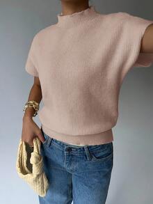 Aloruh 女式休闲纯色蝙蝠袖圆领针织上衣 - 卡其色 - 查看 4