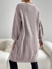 EMERY ROSE Cardigan lungo casual in maglia a tinta unita con spalle scoperte e maniche lunghe, adatto per l'autunno