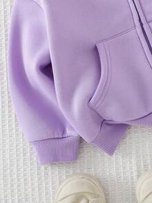 Cozy Pixies Baby Girl Letter Print Versatile Hooded Casual Zip-Up Jacket,In Fall/Winter - Purple - View 3