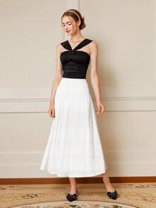 SHEIN MOD 休闲简约学院风泡泡皱面料女式宽松A字裙，适合秋冬季、返校季、学院风 - 彩色 - 查看 6