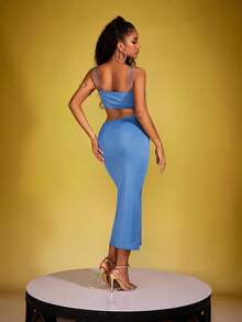 Zyxie 女士單色空心無背無袖鎢韋裝，夏季 - 藍色 - 查看 2