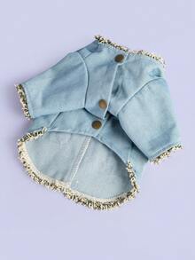 PETSIN 1pc Pet Coat, Cat And Dog Autumn And Winter Open Button Shirt, Comfortable Small Fragrant Windbreaker - Blue - View 7