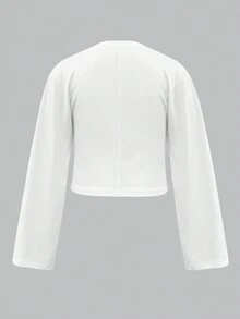 INAWLY Camiseta de manga larga con cuello redondo de unicolor y estilo minimalista para tallas grandes