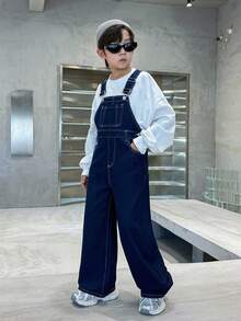 SHEIN Tween Boy Fashion Casual Y2k Vintage Cool Street Returns To School College Simple Basic And Comfortable Blue Denim Overalls And Jumpsuits Clothes Soft Daily Wear And Kids Summer And Fall Rave Outfits Festival And Beach Outfits Streetwear School Clothes Winter