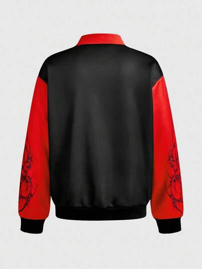 Goth Camiseta casual de manga larga con cuello polo, estampado de cadena oscura y diablo para hombres