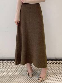DAZY Falda de punto de unicolor casual para mujer, otoño/invierno - Marrón - Ver 3