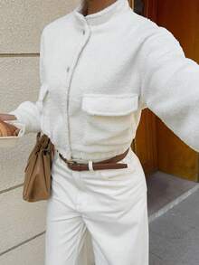 SHEIN Unity Women's Autumn/Winter Versatile Wool Blend Stand Collar Loose Jacket