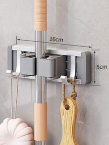 1PC Aluminum Mop Clip Wall Mounted Bathroom Bathroom Fixed Rack, Mop Hook, Broom Hanging Rack, Storage Rack, Hole Free Mop Rack, Suitable For Bathrooms And Balconies - Grey - View 8