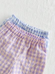 SHEIN Vintaside Kids 2 件套婴儿/女婴舒适休闲格子阔腿裤套装，适合春、夏、秋季日常穿着 - 彩色 - 查看 3