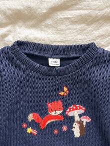 Vintaside Kids Babyboy 秋季圆领长袖可爱休闲狐狸刺绣上衣搭配时尚简约吊带长裤，适合温和天气、露营、度假、居家休闲穿着 - 彩色 - 查看 6