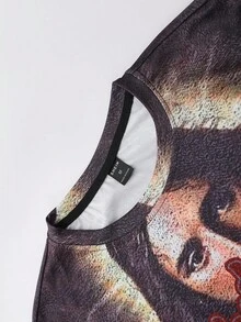 ROMWE MEN Street Life T-shirt a maniche corte da uomo con stampa gotica vintage di Gesù con strass, adatta per primavera/estate e autunno