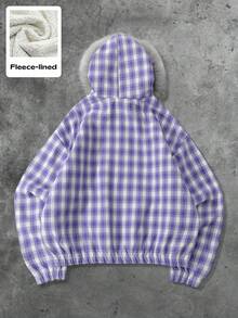 ROMWE MEN Street Life Men's Street American Plaid Fleece Collar Jacket, Fall Winter - Purple - View 2