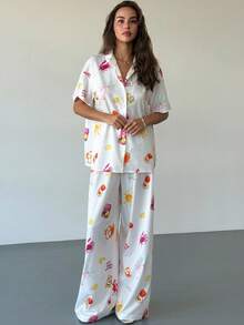 Aloruh Women's Vacation Casual Tropical Print Shirt & Pants 2 Pieces Set - Multicolor - View 1