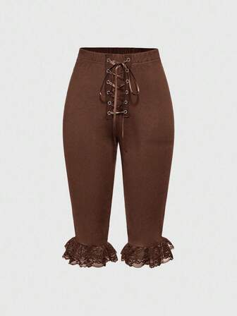 Kawaii Pantaloni capri con laccetti e patchwork in stile Y2K