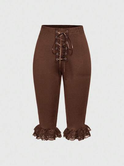 Kawaii Y2K Style Lace Patchwork Tie-Up Capri Pants