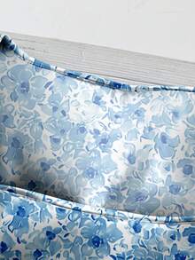 SHEIN LUNE 女士休闲花卉图案方领印花衬衫，适合春夏季度假 - 藍色 - 查看 5