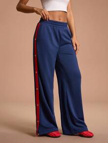 SHEIN Sports 女式松紧腰侧扣口袋宽松休闲裤 - 藏蓝色 - 查看 4