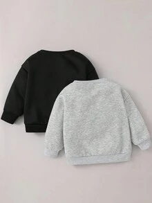 2 件 BASICS 年轻女孩休闲百搭舒适蓬松内衬圆领宽松长袖套头衫，2 种款式，每种 1 件，适合通勤、上学、日常休闲、旅行、运动、秋冬 - 彩色 - 查看 3